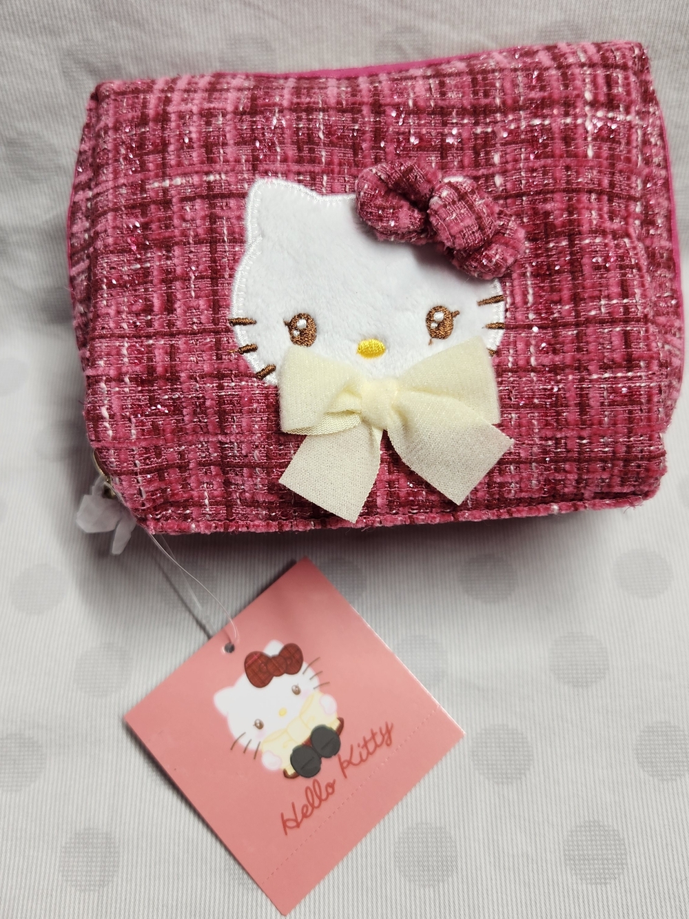 Sanrio Hello Kitty HK Zipper Pouch Winter Outfits Dress Up Tweed NWT